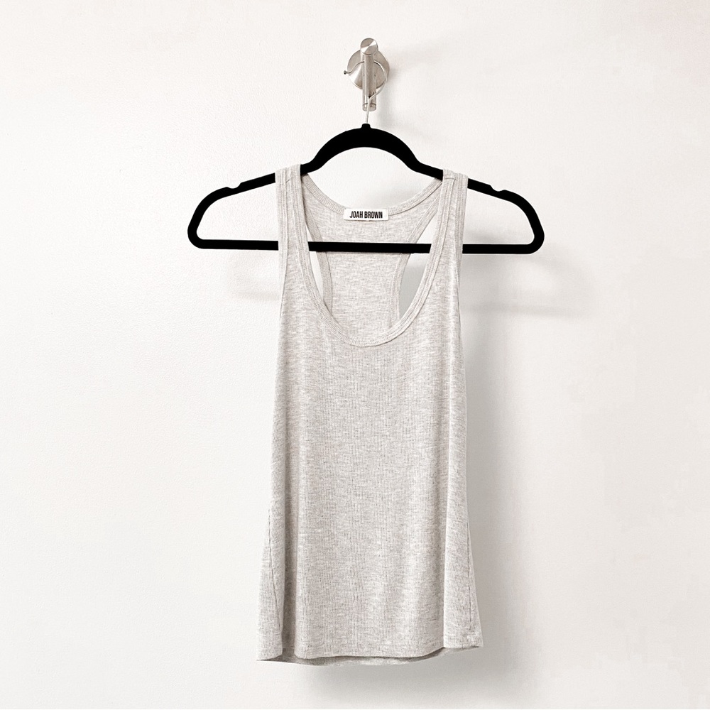 Joah Brown Ribbed Racerback Summer Casual Chic Tank Top Gray Medium Large